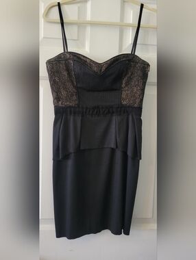 BCBGMaxAzria Black Strapless Dress with Gold Metallic Bodice